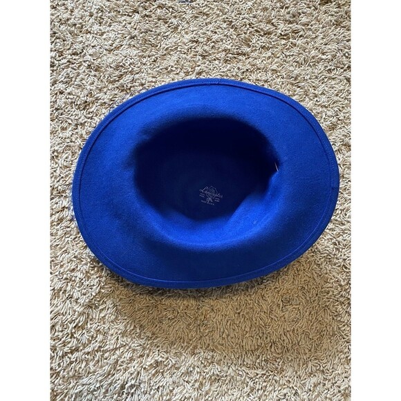 Vintage Lancaster Hat Womens Fedora Blue 100% Wool Netting Bow USA Church - Picture 6 of 10
